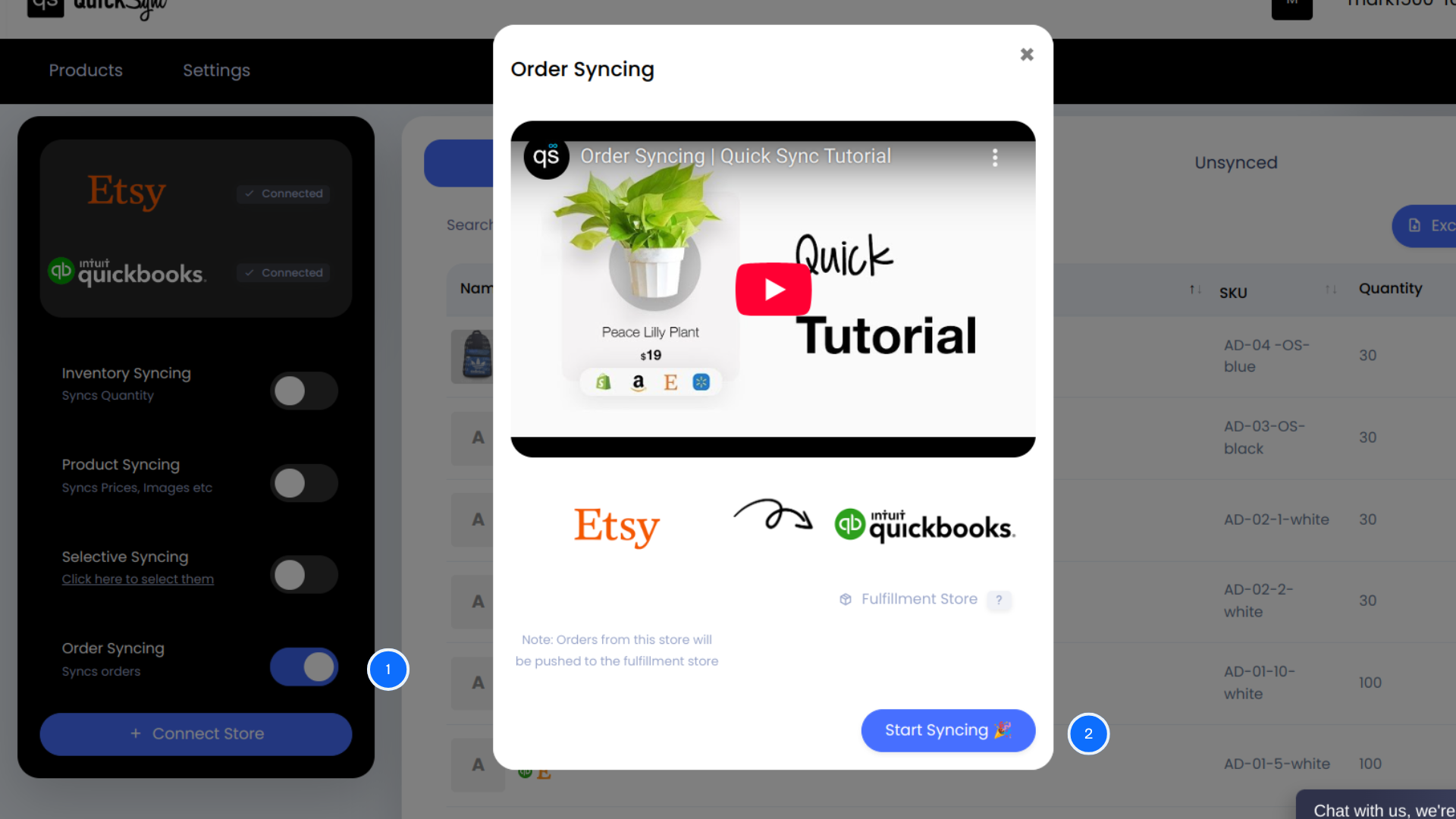 Order syncing between Etst and QuickBooks