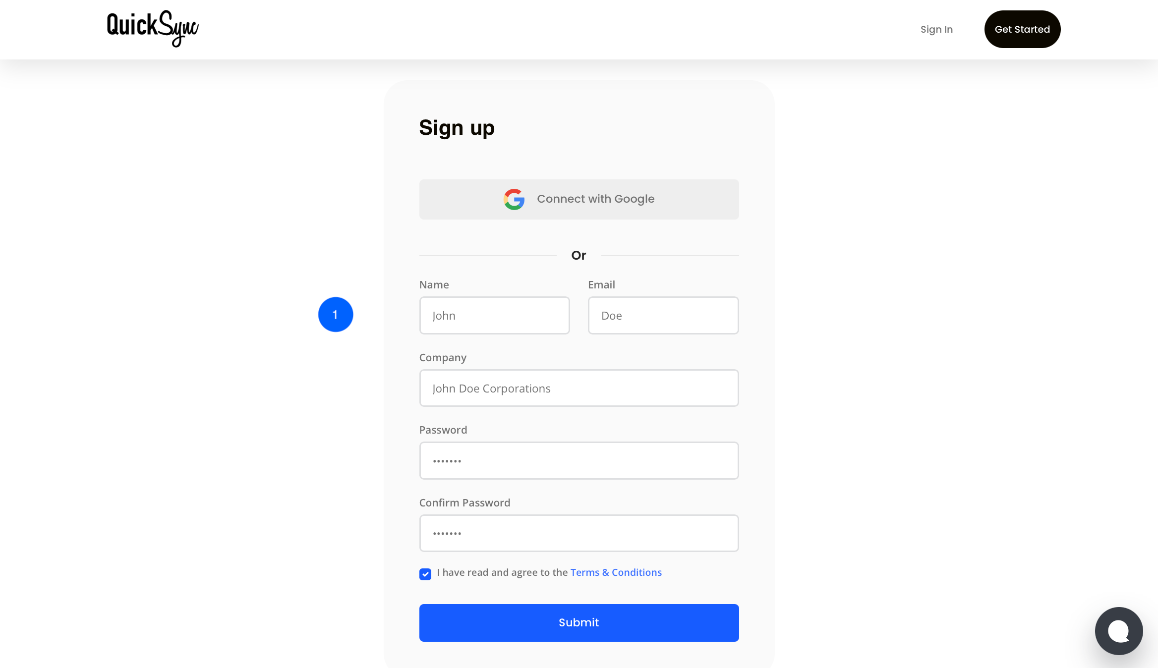 Sign up to QuickSync