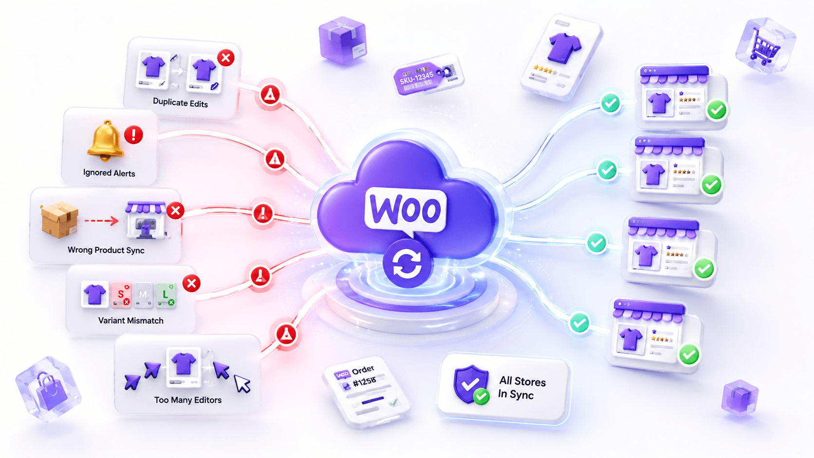 WooCommerce stores brought into sync, resolving duplicate SKUs and pricing mismatches