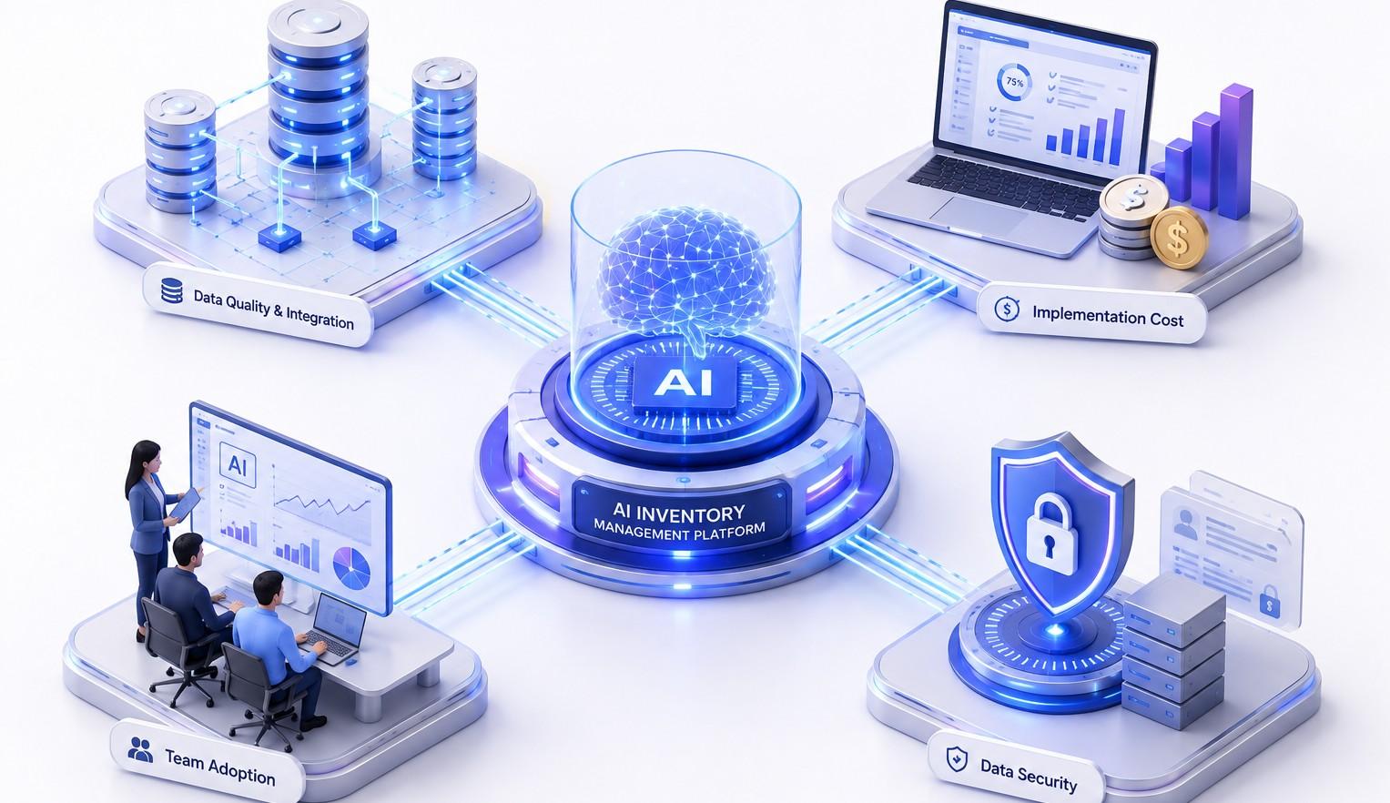 AI inventory system ringed by data quality, cost, adoption and security considerations
