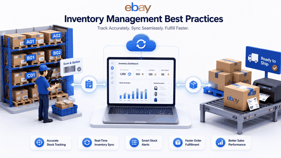 eBay inventory management best practices, showing stock tracking and order fulfilment