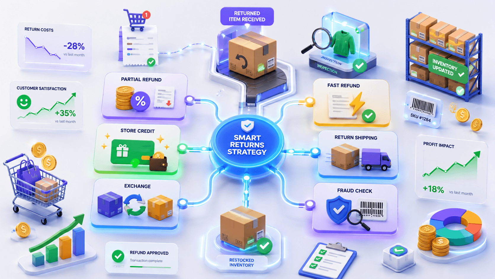 Smart returns strategy linking product data, sizing guidance and returns handling