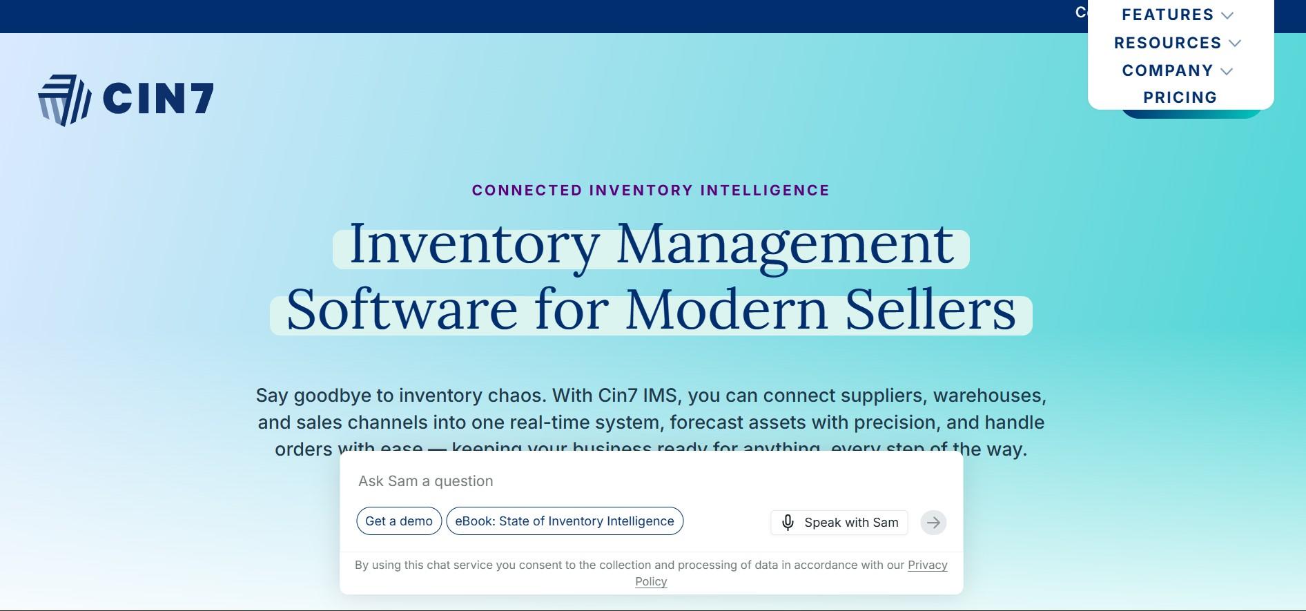 Cin7 homepage headline: inventory management software for modern sellers